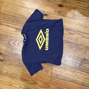 Umbro Crop Top T-Shirt, Navy Blue with Yellow Logo, Size S - Sporty Streetwear